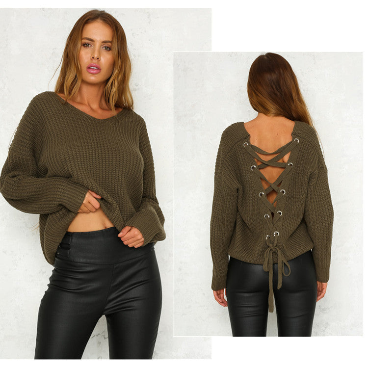 Pull femme en tricot avec décolleté décoratif au dos et lacet Chic und Stil