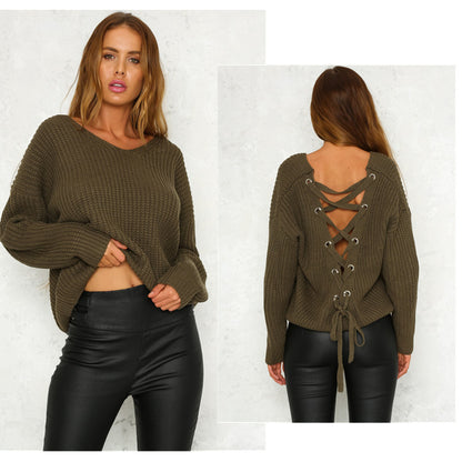 Pull femme en tricot avec décolleté décoratif au dos et lacet Chic und Stil