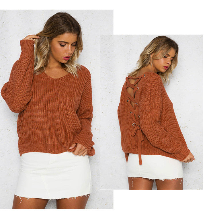 Pull femme en tricot avec décolleté décoratif au dos et lacet Chic und Stil