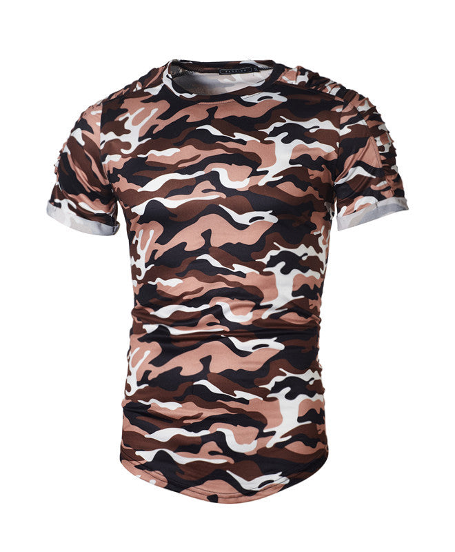 T-shirt premium camouflage pour hommes avec des détails en côtes uniques Chic und Stil