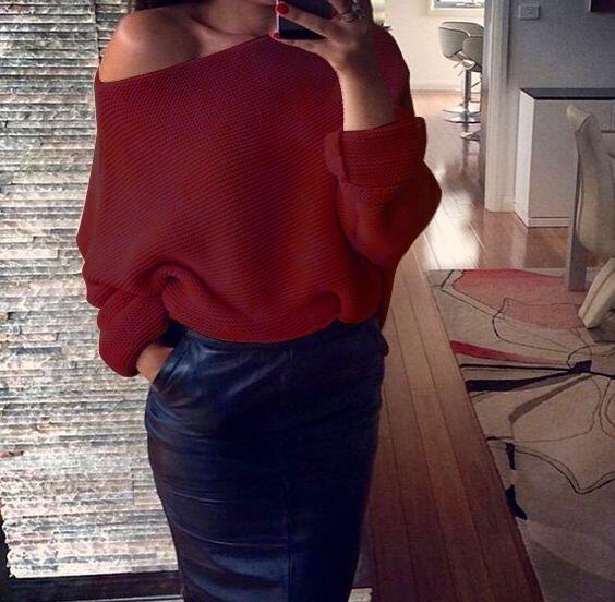 Pull en grosse maille pour femme avec un design sans épaule et un matériau doux Chic und Stil