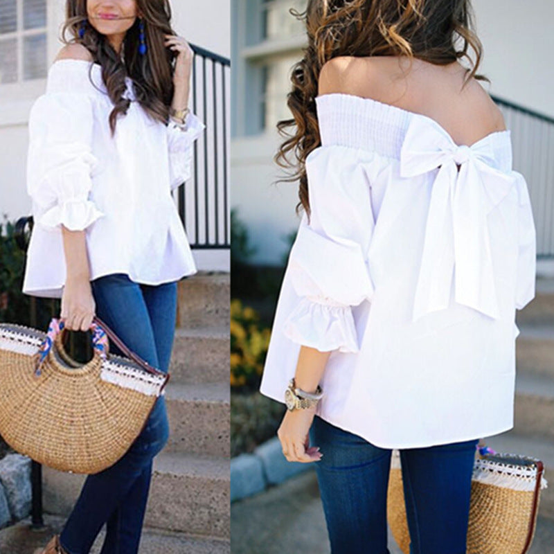 Blouse off-shoulder pour dames avec manches à volants et détail en nœud Chic und Stil