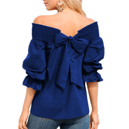 Blouse off-shoulder pour dames avec manches à volants et détail en nœud Chic und Stil