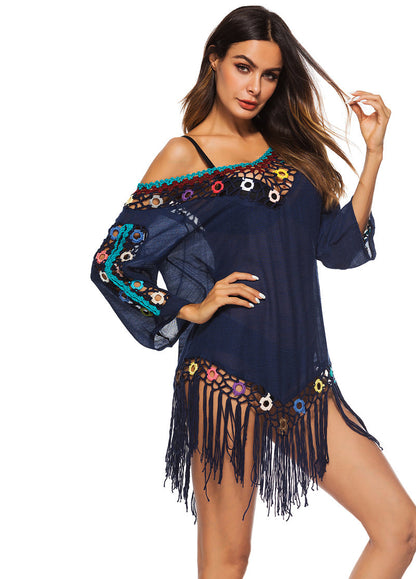 Dames bohème crochet hors épaule couverture de plage Chic und Stil