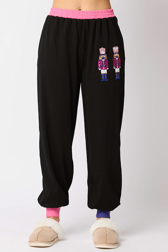 Chic und Stil | Santa Claus Sequin Casual Sweatshirt and Elastic Waist Loose Pocket Pants Set