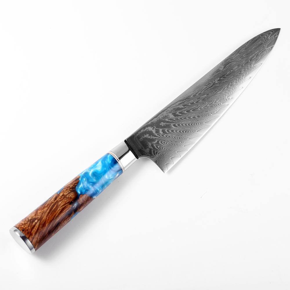 Couteau Chef Damas 20cm Résine Bleue - ChicUndStil