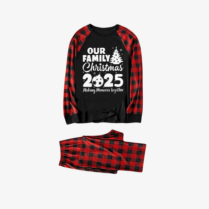 Chic und Stil | Christmas tree & "2025 Creating Memories Together" patterned contrast top and black-red checkered pants family matching pajama set