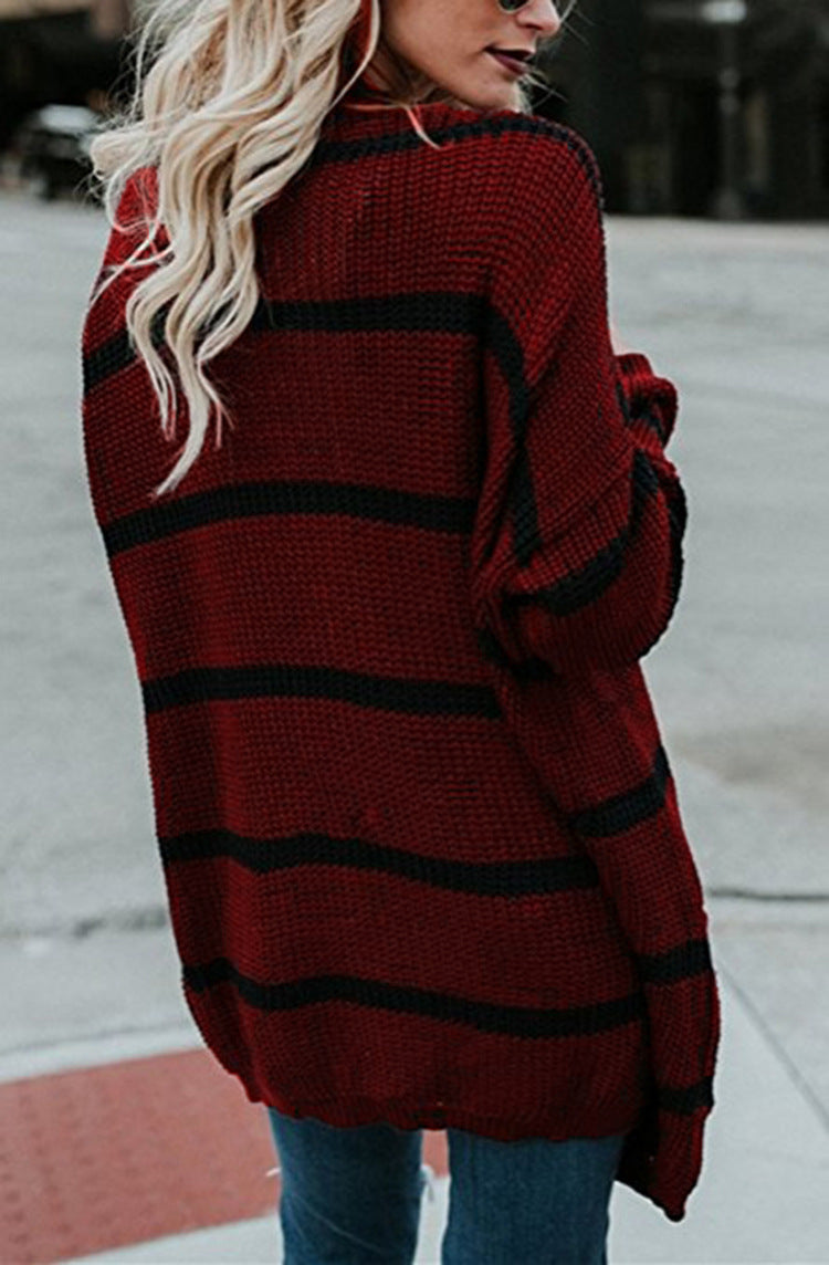 Cardigan pour femmes tricot décontracté avec un large motif rayé et des manches ouvertes Chic und Stil
