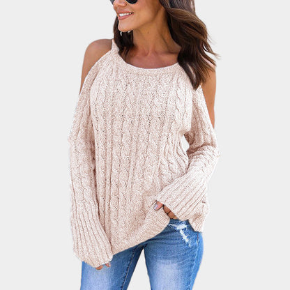 Pull en grosse maille pour femme avec design d'épaules dénudées et motif en torsades Chic und Stil