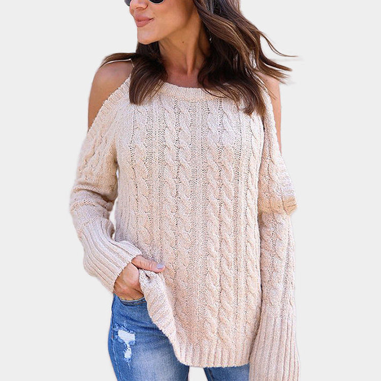 Pull en grosse maille pour femme avec design d'épaules dénudées et motif en torsades Chic und Stil