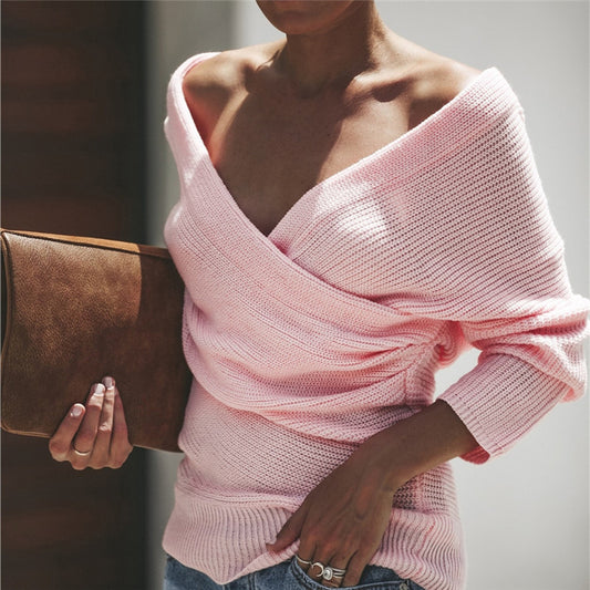 Pull-over tricot décolleté pour femmes avec design drapé et coupe décontractée Chic und Stil