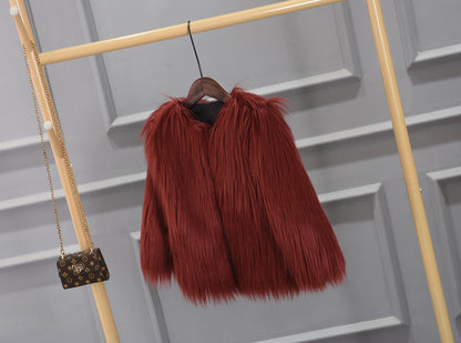 Ladies Luxurious Faux Fur Jacket with Voluminous Collar Chic and Style