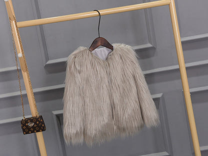 Ladies Luxurious Faux Fur Jacket with Voluminous Collar Chic and Style