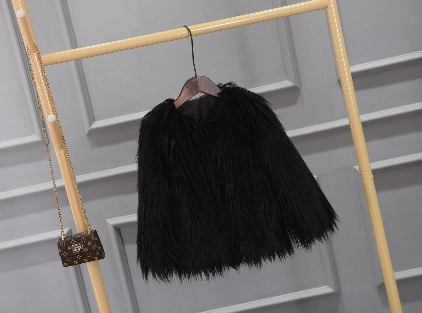 Ladies Luxurious Faux Fur Jacket with Voluminous Collar Chic and Style