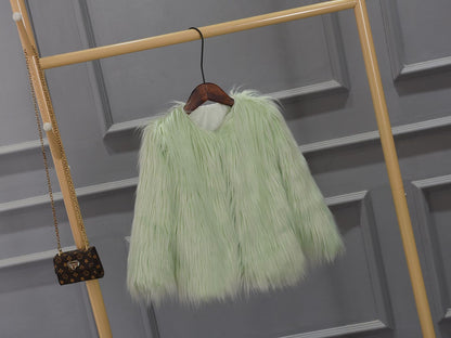 Ladies Luxurious Faux Fur Jacket with Voluminous Collar Chic and Style