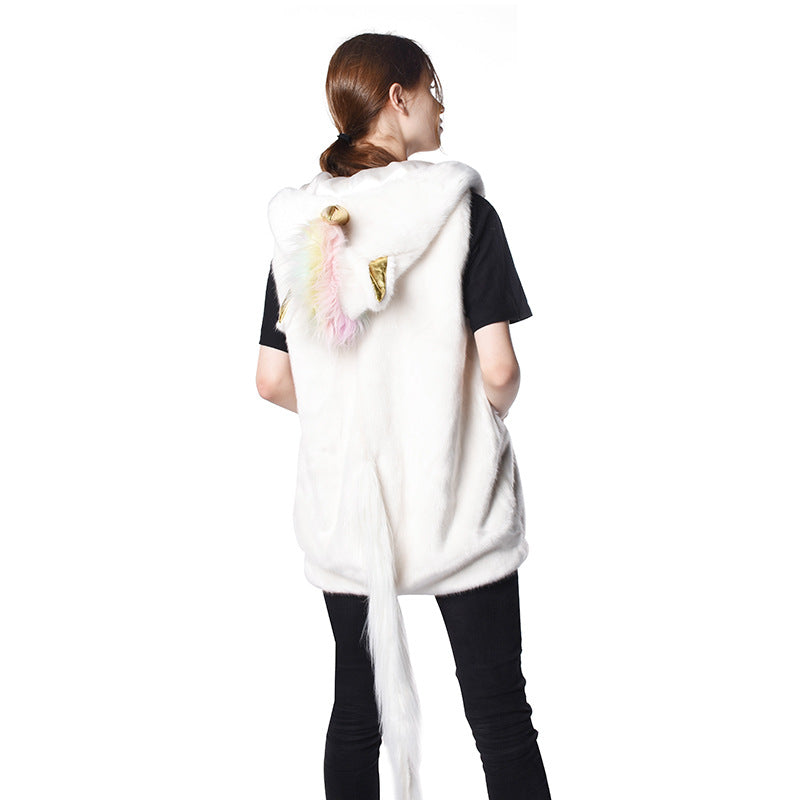 Dames Gant en peluche à capuche licorne Chic und Stil