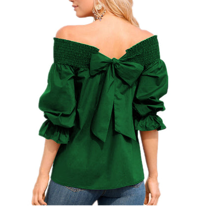 Blouse off-shoulder pour dames avec manches à volants et détail en nœud Chic und Stil