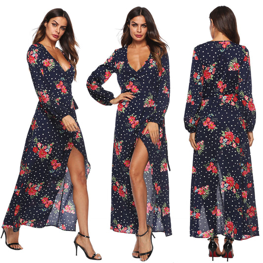 Robe maxi à manches longues à imprimé floral pour femmes Chic und Stil