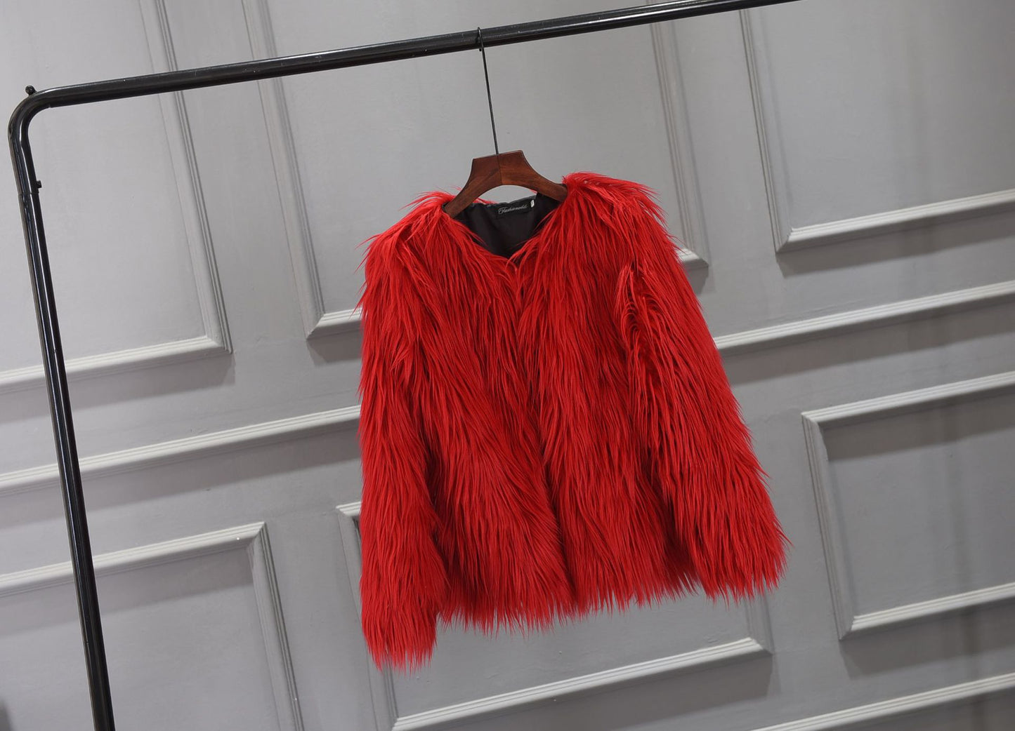 Ladies Luxurious Faux Fur Jacket with Voluminous Collar Chic and Style