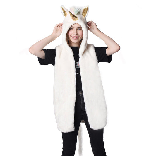 Dames Gant en peluche à capuche licorne Chic und Stil