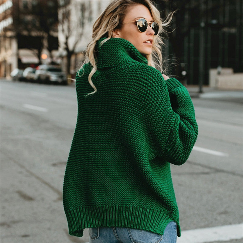 Pull en maille épaisse pour femmes avec col montant et épaules tombantes Chic und Stil