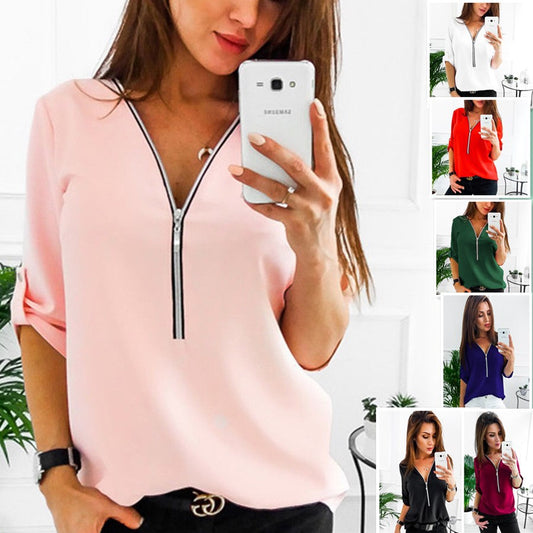 Chemisier femme avec fermeture éclair et manches 3/4 Chic und Stil