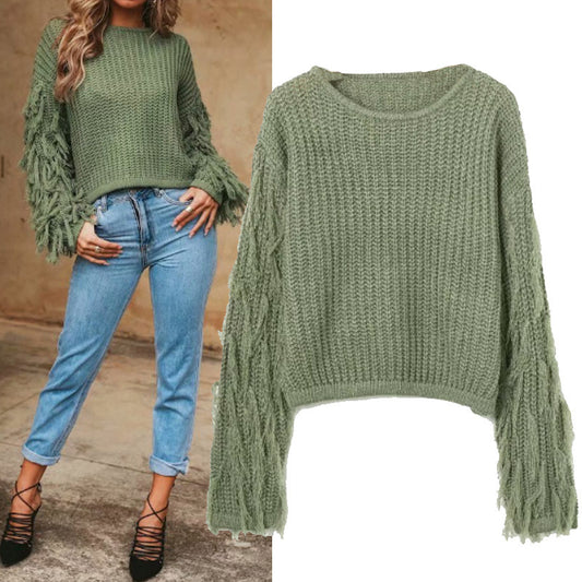 Pull décontracté en structure pour femmes avec des manches à franges Chic und Stil