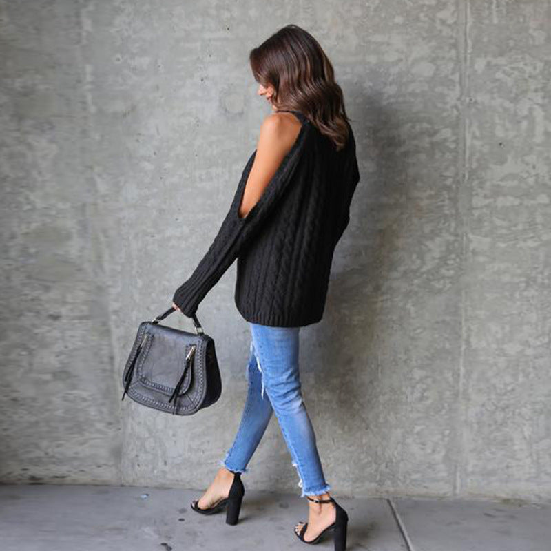 Pull en gros tricot pour femmes avec un design off-shoulder et des manches volumineuses Chic und Stil