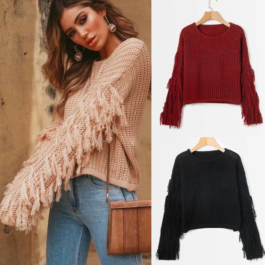 pull femme avec des manches à franges texturées Chic und Stil