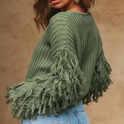 pull femme avec des manches à franges texturées Chic und Stil