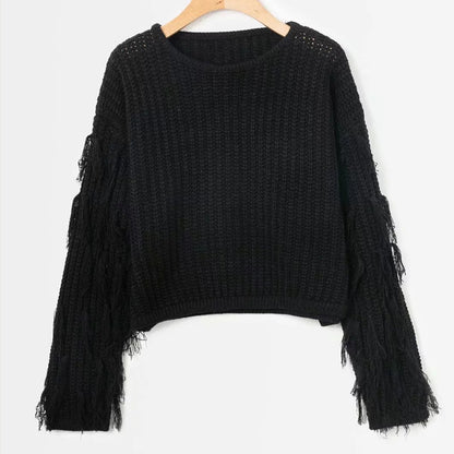 Pull en tricot pour femmes avec des manches frangées et une coupe tendance Chic und Stil