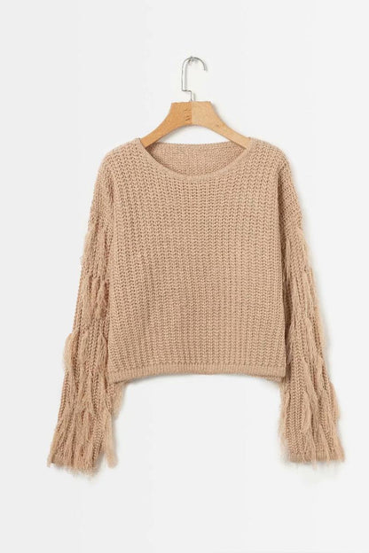 Pull décontracté en structure pour femmes avec des manches à franges Chic und Stil