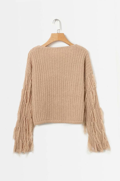 Pull structuré pour femmes avec des manches à franges originales Chic und Stil