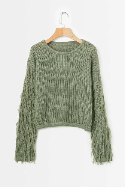 Pull structuré pour femmes avec des manches à franges originales Chic und Stil