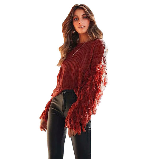 Pull en tricot tendance pour femmes avec des manches à franges Chic und Stil
