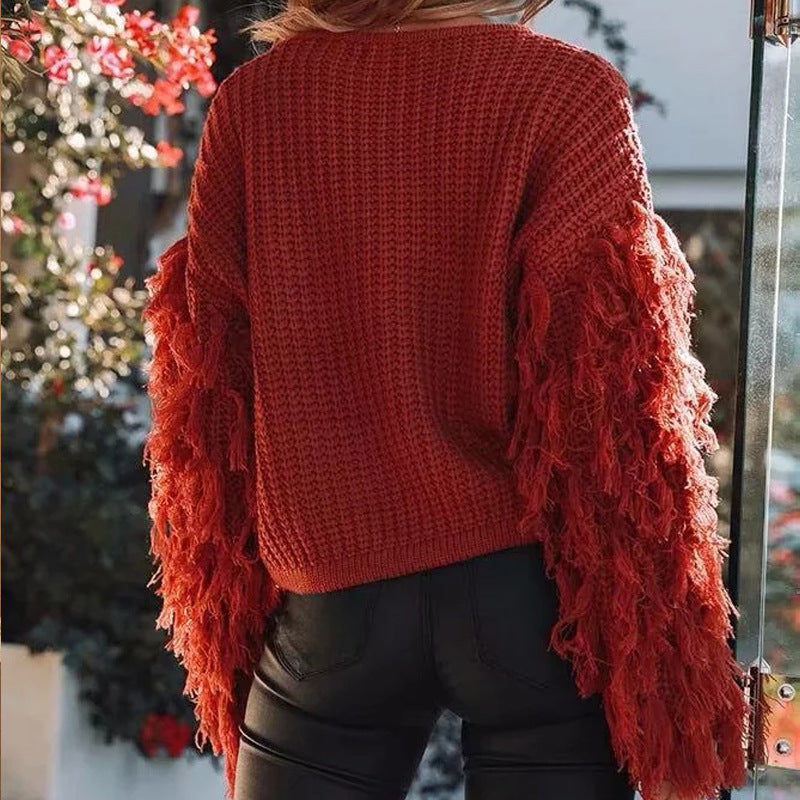 pull femme avec des manches à franges texturées Chic und Stil