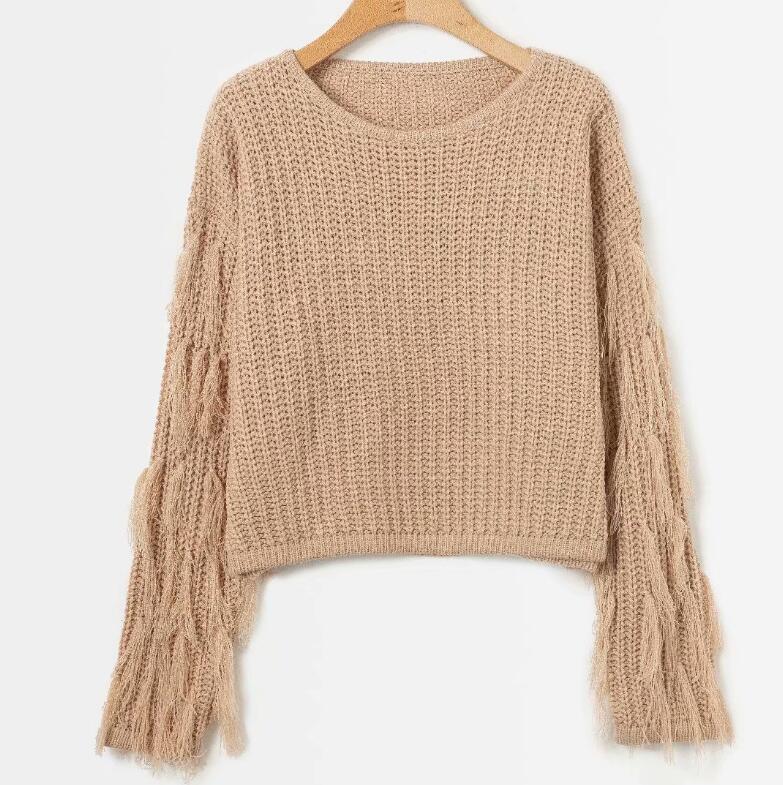 Pull en tricot confortable pour dames avec des manches à franges décontractées Chic und Stil