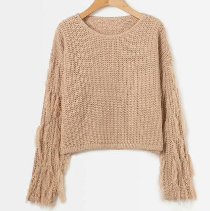 Pull en tricot confortable pour dames avec des manches à franges décontractées Chic und Stil
