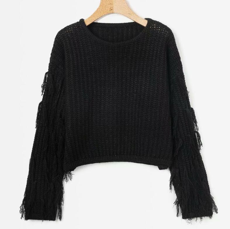 Pull en tricot confortable pour dames avec des manches à franges décontractées Chic und Stil