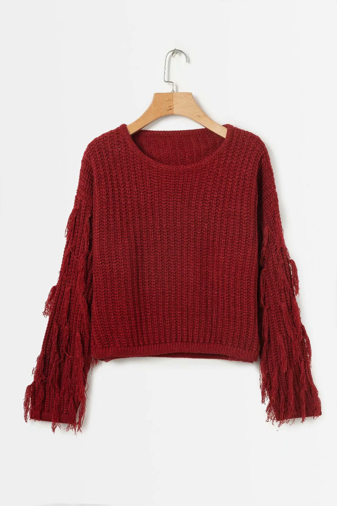 Pull structuré pour femmes avec des manches à franges originales Chic und Stil