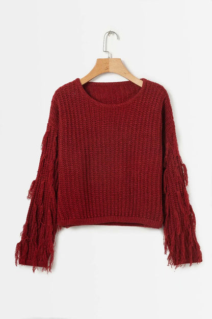 Pull structuré pour femmes avec des manches à franges originales Chic und Stil