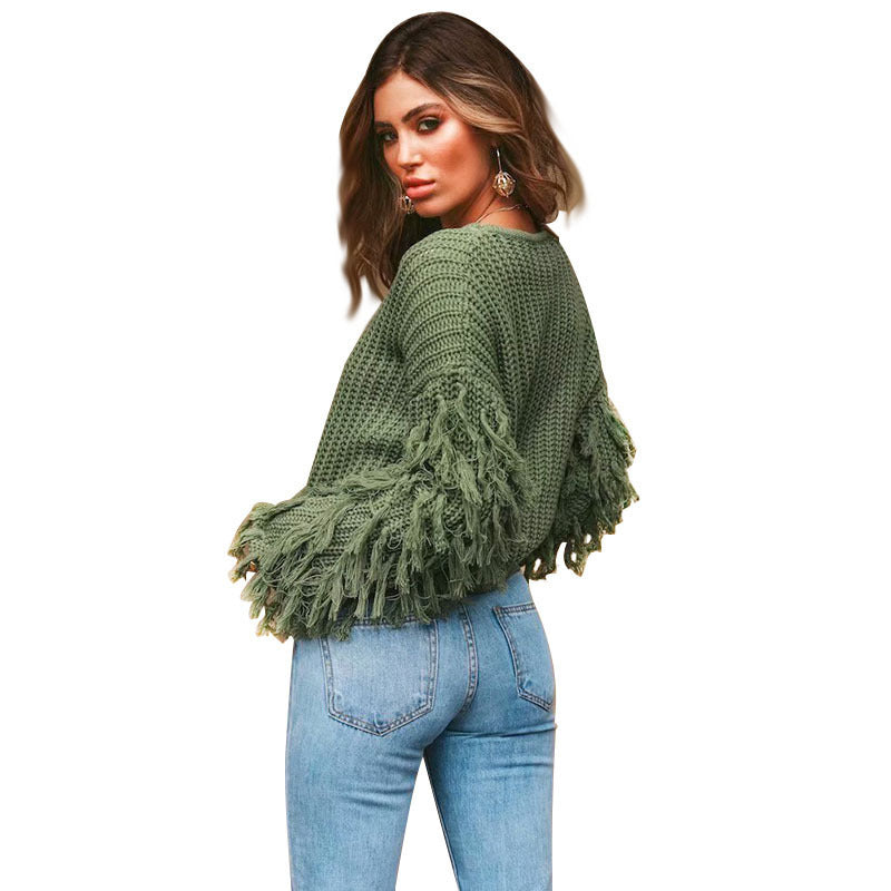 Pull en tricot tendance pour femmes avec des manches à franges Chic und Stil