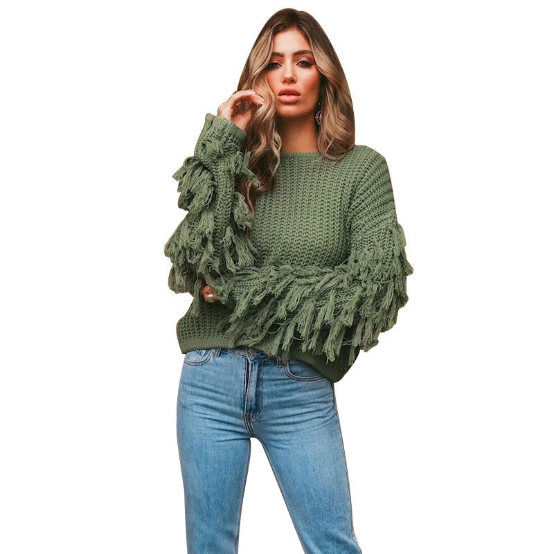 Pull en tricot tendance pour femmes avec des manches à franges Chic und Stil