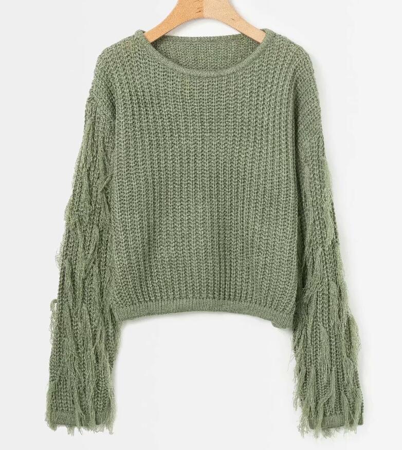 Pull en tricot confortable pour dames avec des manches à franges décontractées Chic und Stil