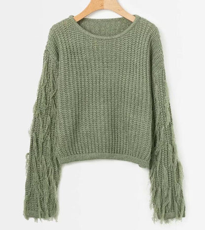 Pull en tricot confortable pour dames avec des manches à franges décontractées Chic und Stil