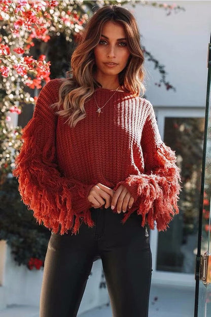 pull femme avec des manches à franges texturées Chic und Stil