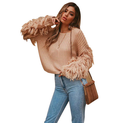Pull en tricot tendance pour femmes avec des manches à franges Chic und Stil
