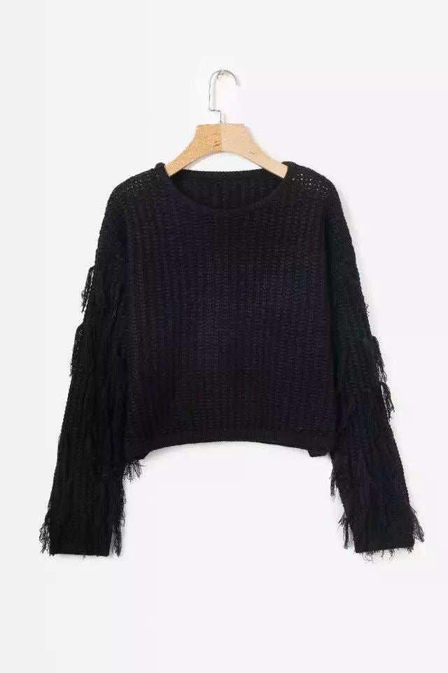 Pull en tricot tendance pour femmes avec des manches à franges Chic und Stil