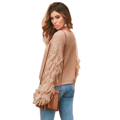 Pull en tricot tendance pour femmes avec des manches à franges Chic und Stil