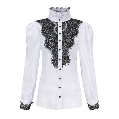 Dames Élégante blouse avec applications en dentelle et col montant Chic und Stil